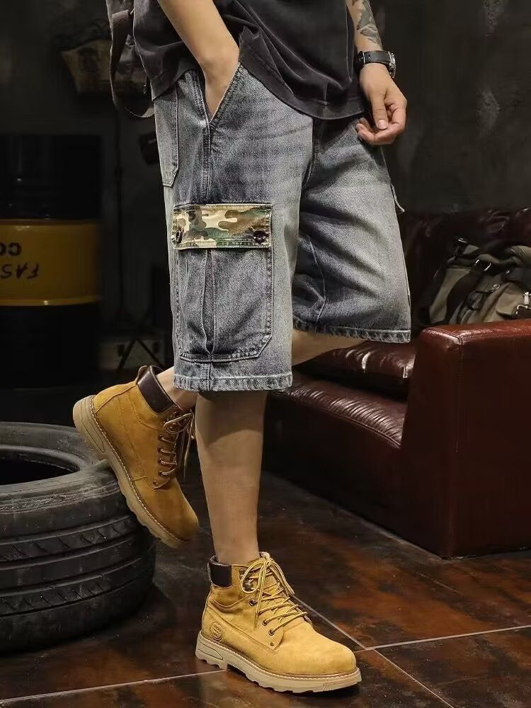 Men's Washed Workwear Denim Shorts Summer Thin Mid-Length Loose Straight Sports Pants American Street Versatile_mkmklike.com