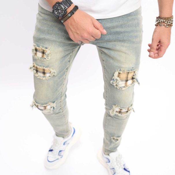 Men's Clothing Men's Biker Jeans Distressed Slim Straight Denim Pants For Urban Streetwear Fashion_mkmklike.com