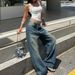 Women's Clothing Retro Blue Loose Straight Leg Jeans For Women Spring And Summer For Formal & Casual For Women_mkmklike.com