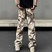Unisex American Style Graffiti Maple Leaf Camouflage Jeans Straight Leg Casual Trousers Jackson WangInspired Fashion_mkmklike.com