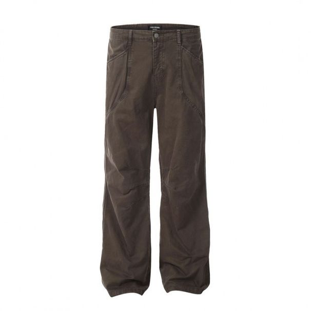 Men's Streetwear Vintage Washed Straight Leg Denim Pants - High Waist, Loose Fit (Brown/Light Khaki, S-XXL)_mkmklike.com