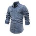 Men's Distressed Denim Shirt - Heavy Washed Cotton Workwear Shirt For Casual Wear (S-XXL)_mkmklike.com