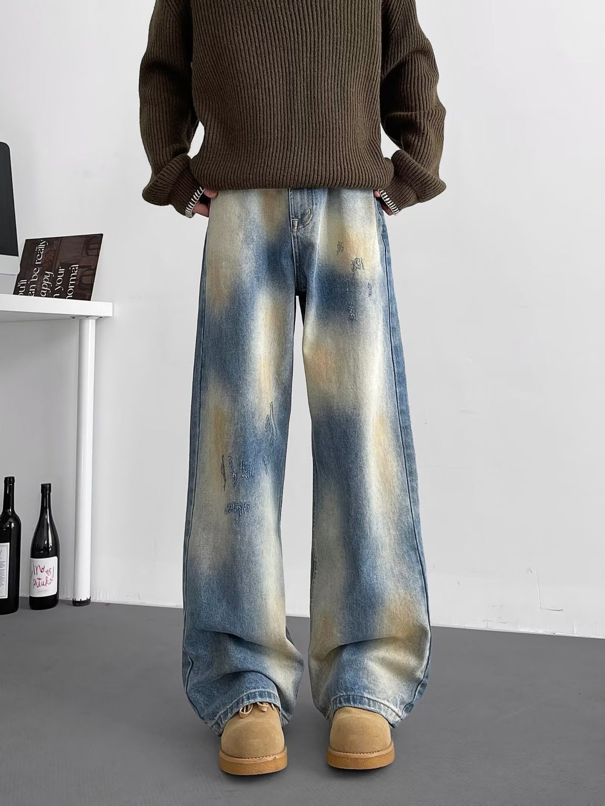 Men's Clothing Retro Washed Old Wide Leg Jeans Men And Women Street Loose Straight Design Pants_mkmklike.com