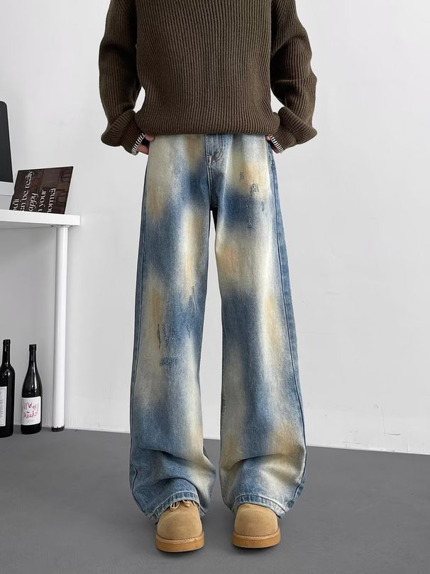 Men's Clothing Retro Washed Old Wide Leg Jeans Men And Women Street Loose Straight Design Pants_mkmklike.com