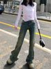 K American Hot Girl Vintage Denim Micro Flared Pants For Women's New Low Rise Slim Fit And Stretchy Flared Pants_mkmklike.com