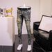 New Trendy Brand Men's Ripped Jeans Trendy Personality Slim Fit Small Feet Long Pants Retro Old Splicing Locomotive_mkmklike.com