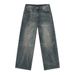 Men's Clothing Washed Vintage Distressed Whiskered Heavy Straight Wide Leg Casual Jeans_mkmklike.com