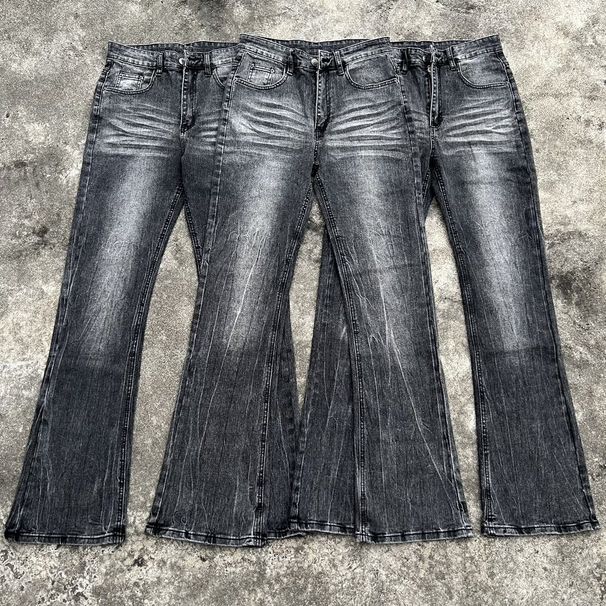 Retro Washed Black Jeans – High-Stretch Bamboo Cotton With Lightning Fading & Distressed Details – Vintage Bootcut Denim For Men & Women_mkmklike.com