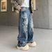 Men's Clothing Oversized Straight Leg Jeans – Streetwear Distressed Denim Pants With Hand-Painted Graffiti (S-3XL, Blue Wash, No Stretch)_mkmklike.com