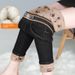Women's Wool Denim Jeans, High-waisted, Winter Outerwear, Fleece-lined, Thickened Cotton Pants, Slimming, Extra Thick,_mkmklike.com