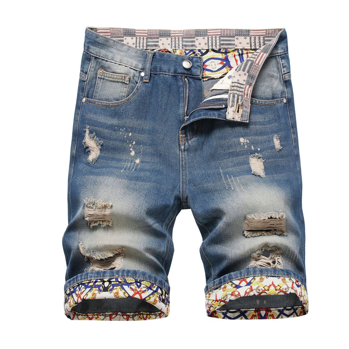 Retro Men's Cropped Jeans Distressed And Ripped Slim Fit Straight Leg mid Rise Trendy Summer Hot Selling Pants_mkmklike.com