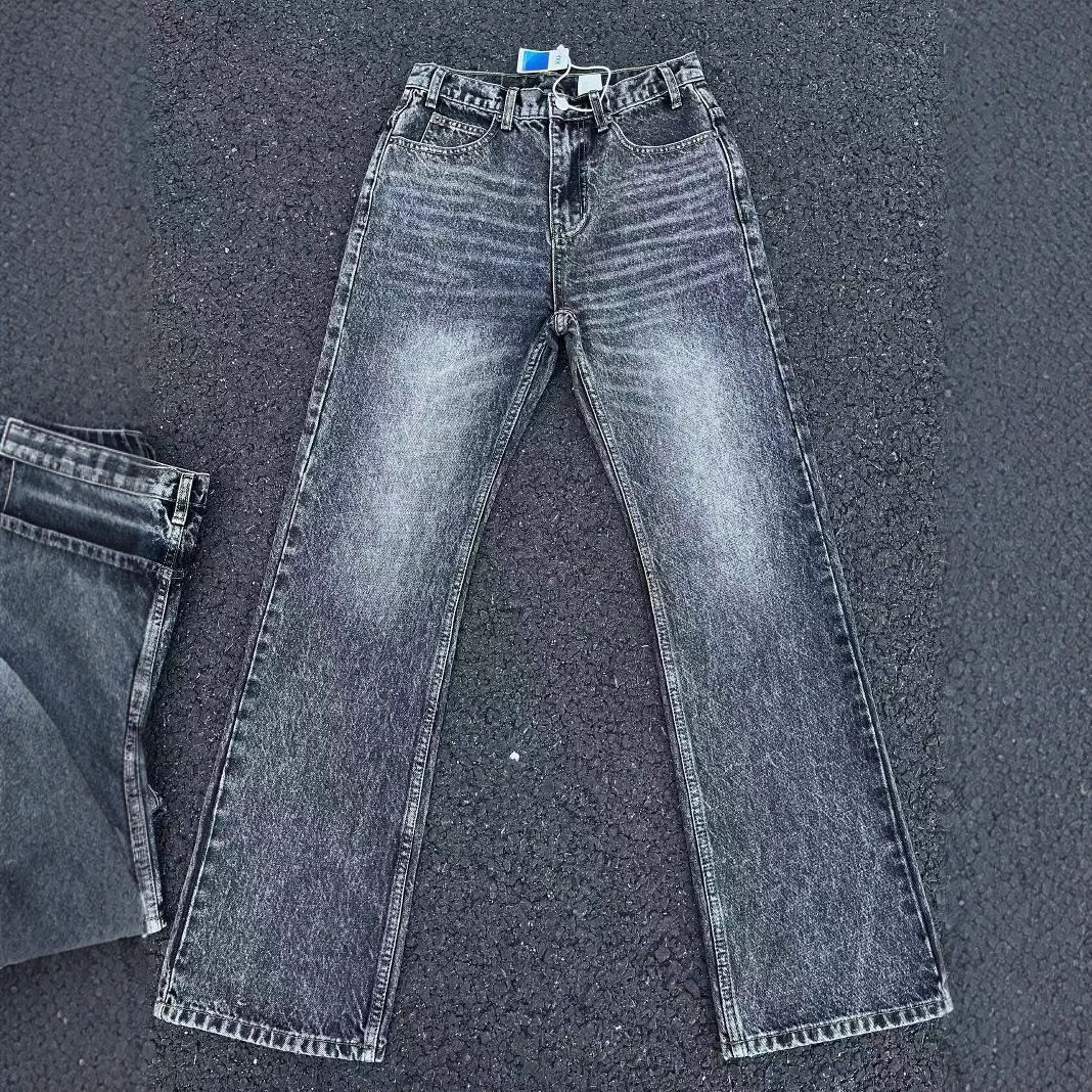 Men's Clothing Men's Retro Flared Jeans Black And Gray Marble Washed Clean Fit Trendy Trousers For Formal & Casual_mkmklike.com