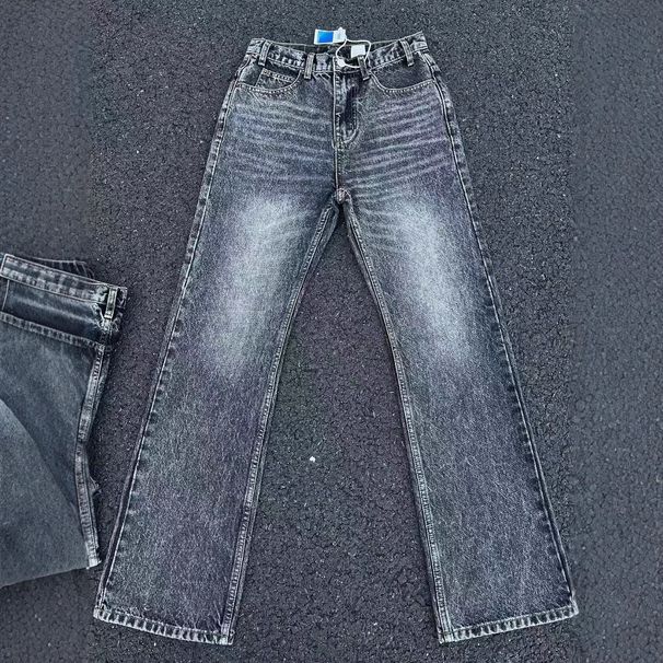 Men's Clothing Men's Retro Flared Jeans Black And Gray Marble Washed Clean Fit Trendy Trousers For Formal & Casual_mkmklike.com