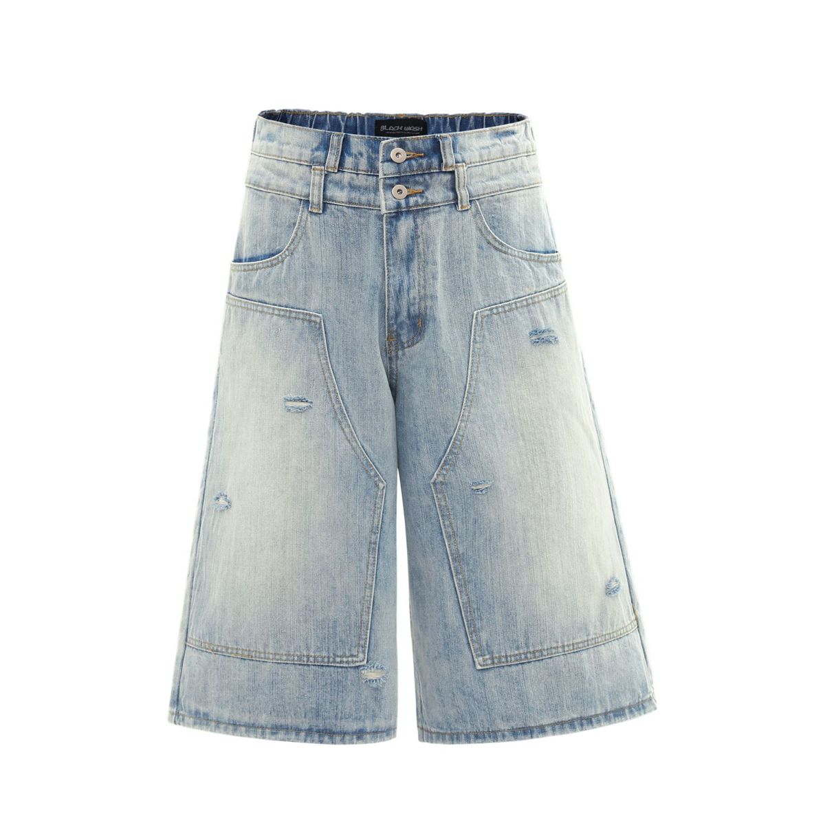 Men's Clothing Summer Washed Blue Retro High End Worn Design Men's Loose Cropped Jeans_mkmklike.com