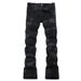 Men's Slim Fit Bootcut Denim Pants Black Flared Ripped Jeans with Embroidery High Street Fashion Casual Wear_mkmklike.com