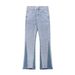 American Style Minimalist Distressed Color Blocked Denim Loose Street Washed Polished White Micro Flared Pants, Jeans_mkmklike.com