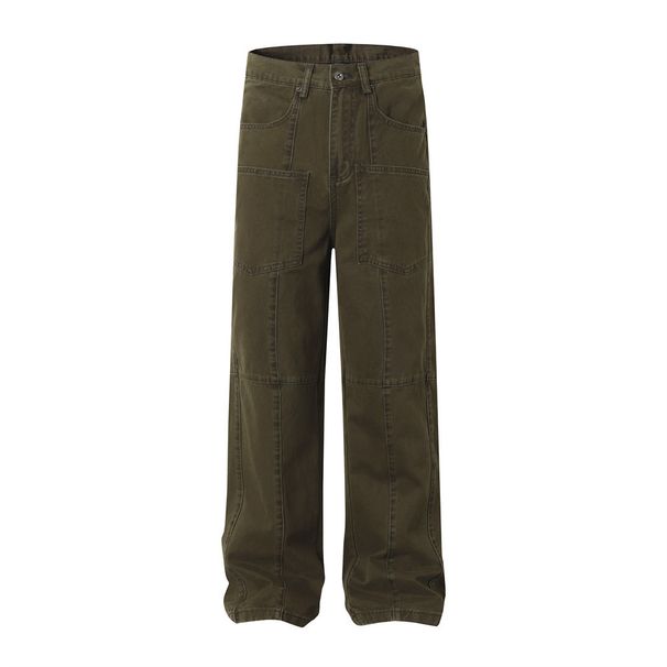 American High Street Solid Color Cargo Long Men's Vibe Trendy Brand Heavy Industry Split Deconstructed Spliced Denim_mkmklike.com