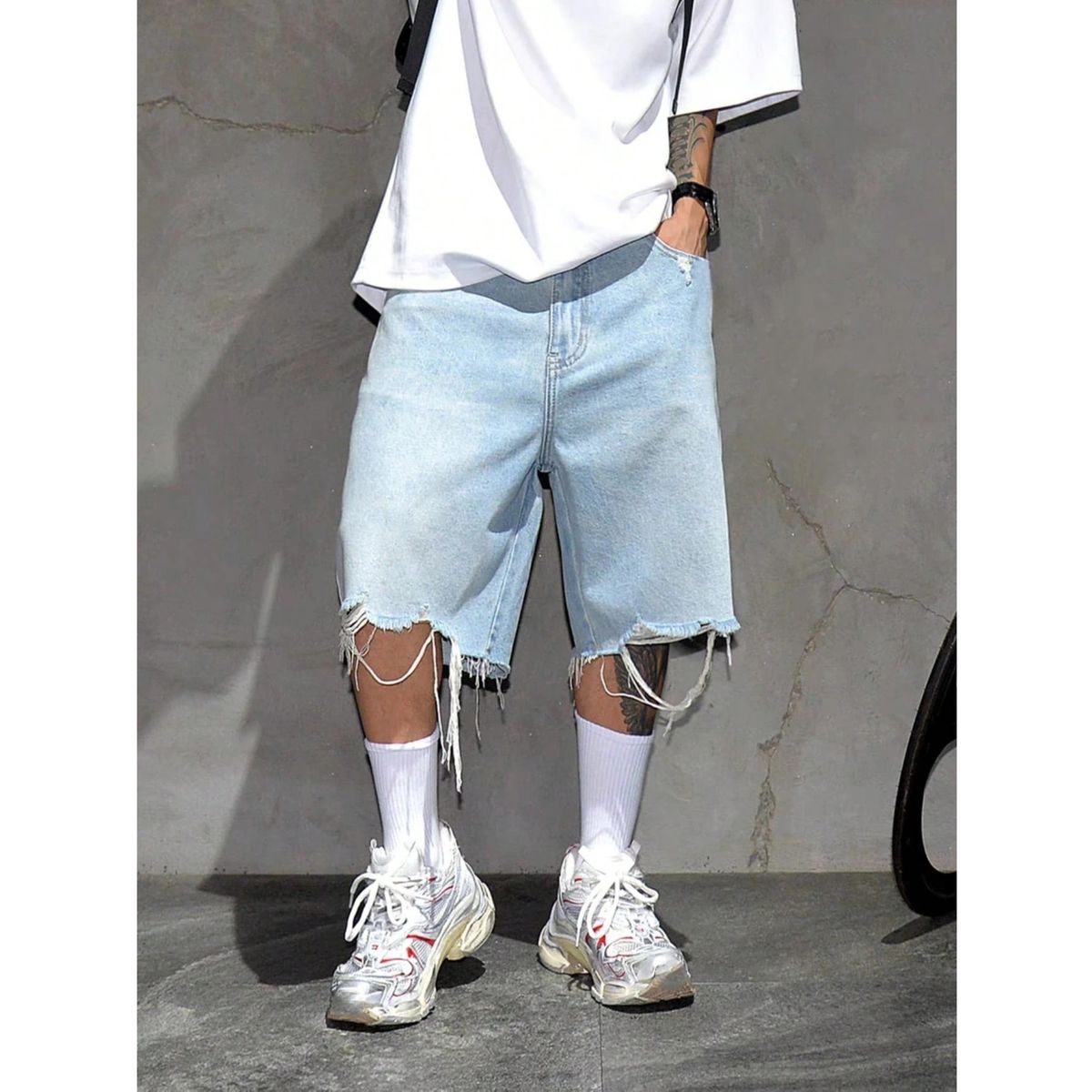 Men's Clothing Men's Style Distressed Denim Shorts Summer Loose Fit Casual Five Point Pants Trendy Version For Formal & Casual_mkmklike.com