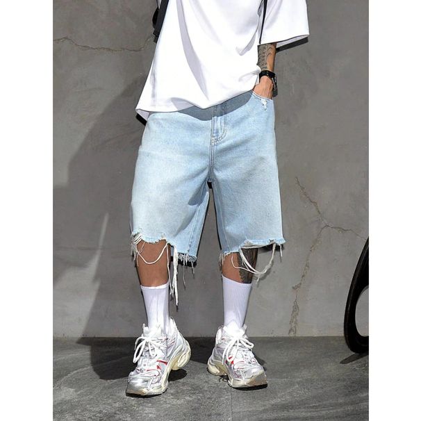 Men's Clothing Men's Style Distressed Denim Shorts Summer Loose Fit Casual Five Point Pants Trendy Version For Formal & Casual_mkmklike.com