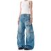 Women's Retro Multi Pocket Design Jeans Loose Fitting Floor Length Pants Curved Silhouette 2026 Summer New Style Direct Sales_mkmklike.com