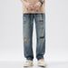Men's Clothing New Retro Washed Hole Jeans Men's Casual Versatile Loose Straight Wide Leg Pants Handsome Style_mkmklike.com