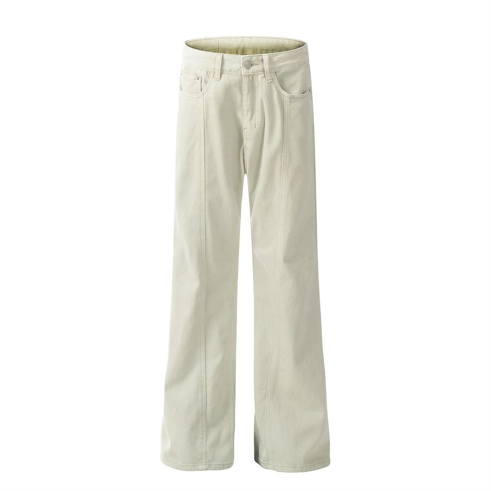 American Style Washed Yellow Mud Color Jeans For Men High Street Trend Straight Slim Fit Flared Wide Leg Long Pants_mkmklike.com