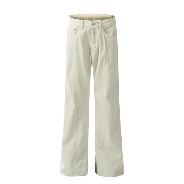 American Style Washed Yellow Mud Color Jeans For Men High Street Trend Straight Slim Fit Flared Wide Leg Long Pants_mkmklike.com