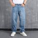 Suitable For All Seasons Light Blue Plus Size Men's Jeans Loose Casual Hip Hop Street Dance Long Skateboard Pants_mkmklike.com