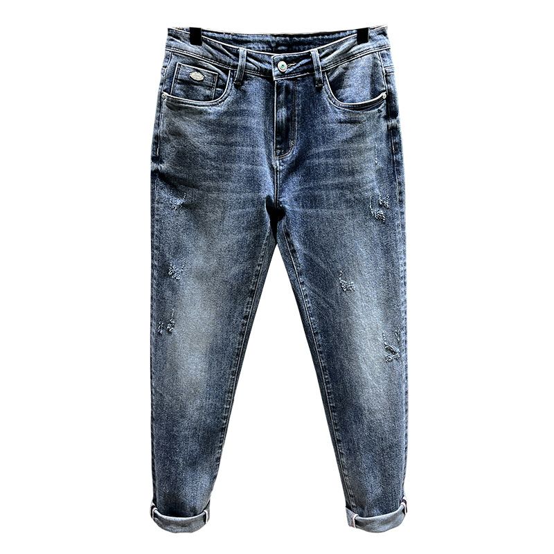 Plus Size Men's Spring/summer Fashion Jeans Men's American Retro Worn Slim Jeans Men's Thin Fat Pants_mkmklike.com