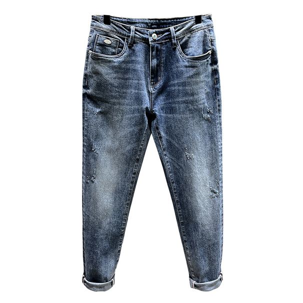 Plus Size Men's Spring/summer Fashion Jeans Men's American Retro Worn Slim Jeans Men's Thin Fat Pants_mkmklike.com