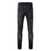 American High Street Cross-border Jeans Men's Ripped Trendy Men's Pants With Diamonds, Small Feet American Black Ripped Pants 1350_mkmklike.com