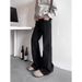 Men's Black Slim Fit Jeans Studded Cuffs Frayed Edges Slightly Flared Hip Hop Style Wide Leg Floor Length Pants_mkmklike.com