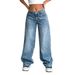 Women's High-Waisted Flared Jeans – Stretch Denim | Wide Leg | Summer Lightweight | S-XL | Vintage Washed Blue_mkmklike.com
