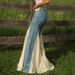 Cross-border Foreign Trade Women's Clothing: Lace Splicing, Color-blocking, Vintage Bell-bottom Pants, Versatile And_mkmklike.com