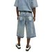 Men's Distressed Denim Capri Pants With Gradient Zipper - Relaxed Fit Vintage Washed Shorts For Casual Style_mkmklike.com