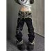 Unisex Distressed Embroidered Jeans – Vintage Washed Wide-Leg Denim Pants With Hand-Painted Details_mkmklike.com