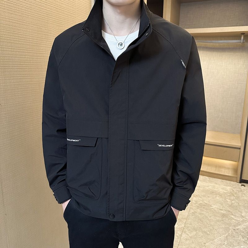 Direct Sale Original Quality Men's Versatile Casual Thin Simple Stand Collar Jacket Trendy Brand Color Block Korean_mkmklike.com