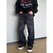 Men's Retro Distressed Washed Black Straight Leg Jeans Trendy Loose Casual Trousers_mkmklike.com