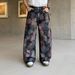 Men's Loose Fit Straight Leg Denim Jeans With Graffiti Firework Print - Pink & Black - Sizes S To 3xl_mkmklike.com