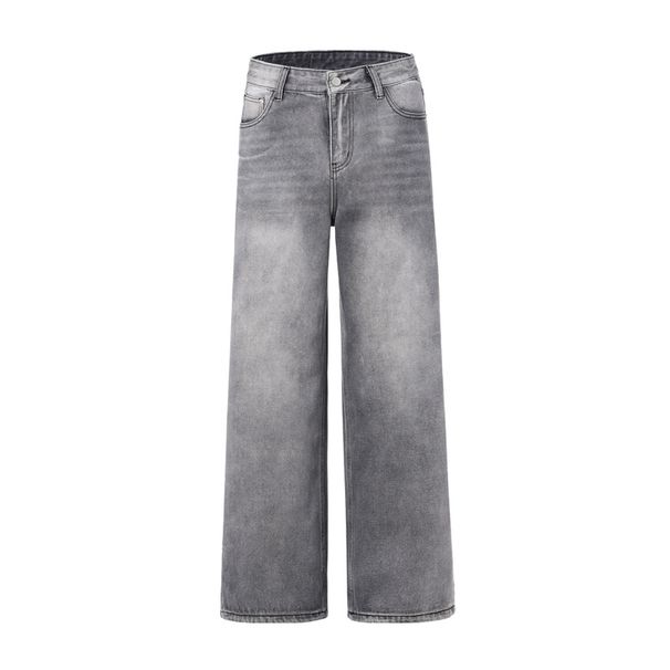 Unisex Washed Grey Straight-Leg Jeans – Vintage Hip-Hop Style With Anti-Wrinkle Cotton (Relaxed Fit)_mkmklike.com
