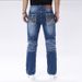 Men's Slim Fit Stretch Denim Jeans – European Washed Blue Straight-Leg Tapered Pants (S-2XL)_mkmklike.com