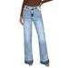 "Women's Slim Fit Flared Jeans - Light Blue Washed Denim With Stitching Detail For Casual Chic"_mkmklike.com