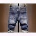 Men's High Street Skinny Jeans Trendy American Style Patchwork Design Elastic Slim Fit Trousers for Autumn And Winter 2024_mkmklike.com