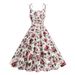 Women's Clothing short sling bow button pocket retro print Hepburn 50S cocktail _mkmklike.com