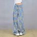 Women's American Retro Print Wide Leg Jeans Loose Fit Slimming Straight Leg Floor Length Pants 2026 New Style Niche Design_mkmklike.com
