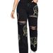 Women's Loose Straight Leg Jeans Ripped Printed Long Pants Relaxed Everyday Wear Versatile Comfortable Feshion Trend_mkmklike.com