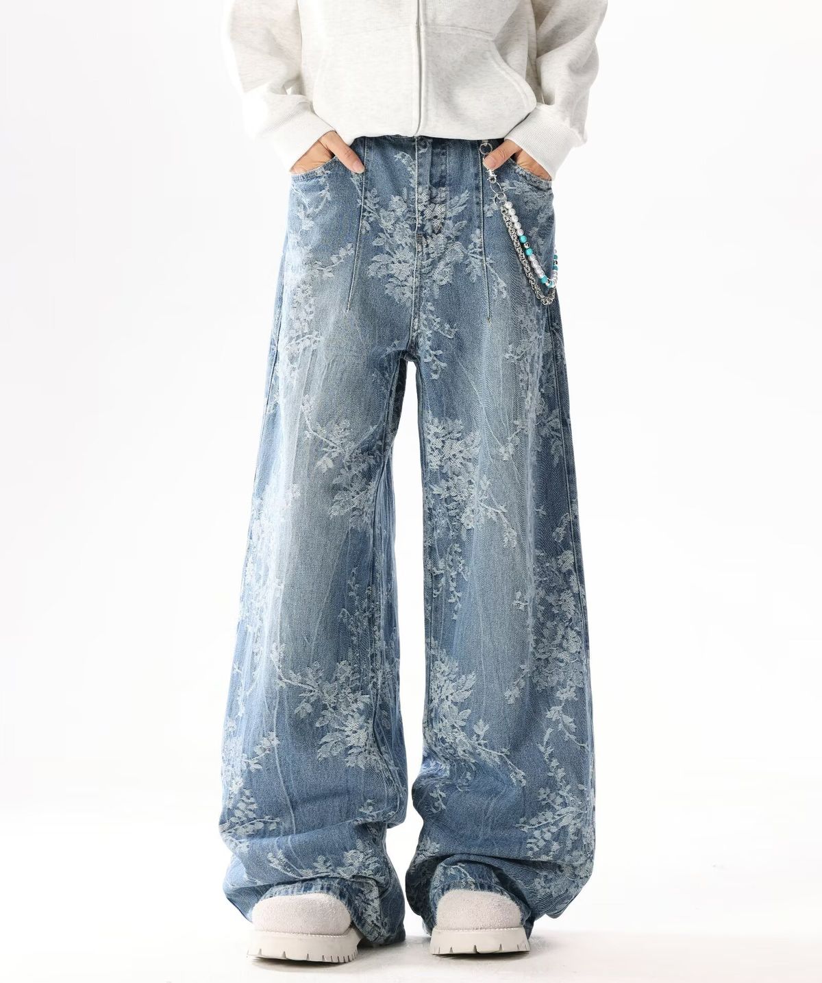 Vintage Washed Denim Jeans – Oversized Cargo Pants With Utility Pockets & Relaxed Fit (Unisex)_mkmklike.com