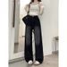 Korean Style Women's Distressed Retro Denim Jeans Loose Fit Straight Leg Floor Length Trousers for Spring Autumn Cleanfit_mkmklike.com