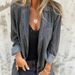 Women's Clothing Casual Denim Jacket With Pockets - Loose Fit Long Sleeve Shirt For Spring & Summer (Blue, Gray, Black, Washed Blue)_mkmklike.com