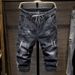 Men's Japanese Vintage Distressed Denim Shorts – Relaxed Fit Mid-Length Cargo Shorts With Elastic Waist (M-3XL, Black/Blue/White)_mkmklike.com